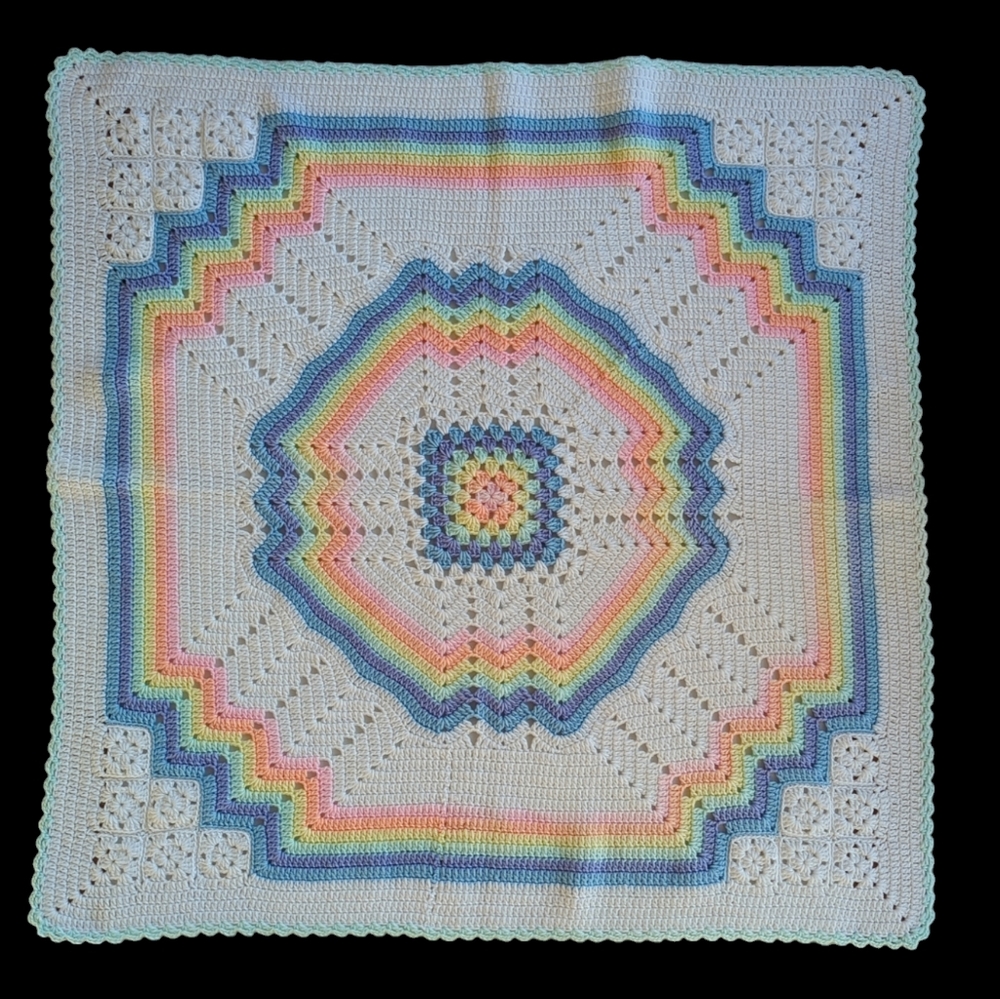 NEW Handmade Crocheted Baby Shower Baby Blanket White Blue Pink One of a Kind